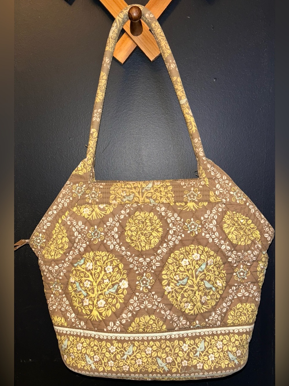 Vera Bradley Brown Tote with Yellow Medallion Print